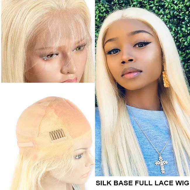 Silk Base Blonde Wig 130 Density Straight European Human Hair Blonde Full Lace Wig